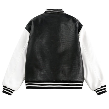 Contrast Crocodile - print Cotton Varsity Jacket - Thrashink