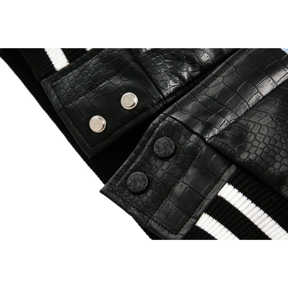 Contrast Crocodile - print Cotton Varsity Jacket - Thrashink