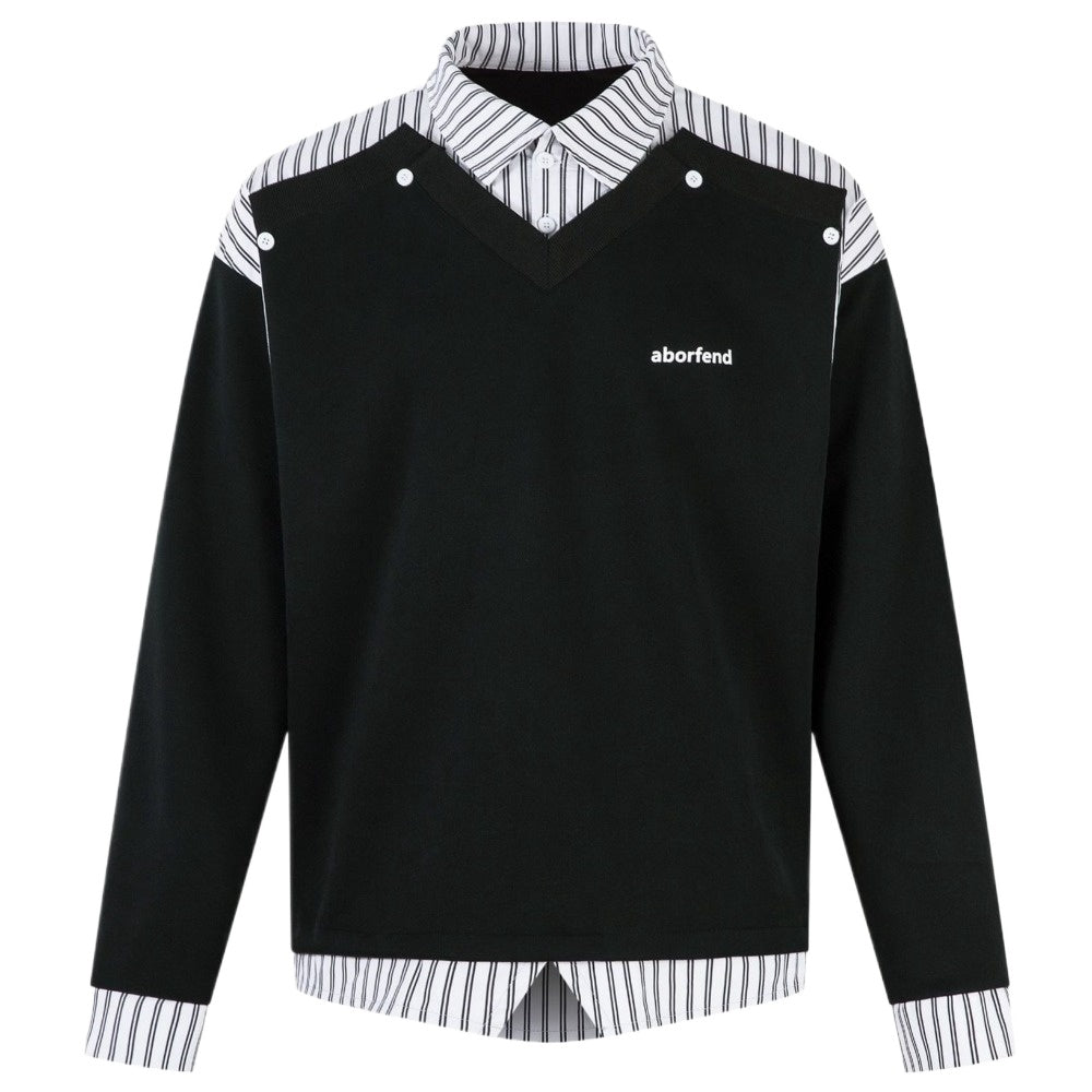 Contrast Striped Mock - Layer Sweatshirt - Thrashink