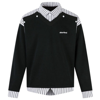 Contrast Striped Mock - Layer Sweatshirt - Thrashink