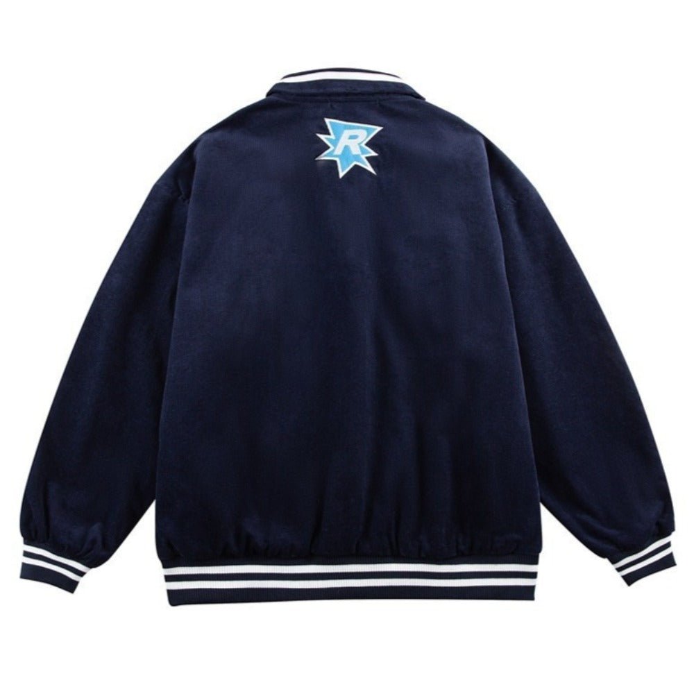 Corduroy Embroidered Varsity Jacket - Thrashink