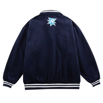 Corduroy Embroidered Varsity Jacket - Thrashink