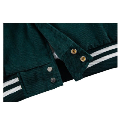 Corduroy Embroidered Varsity Jacket - Thrashink