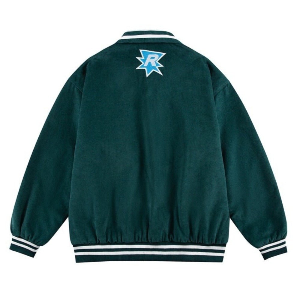 Corduroy Embroidered Varsity Jacket - Thrashink