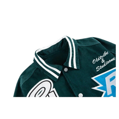 Corduroy Embroidered Varsity Jacket - Thrashink