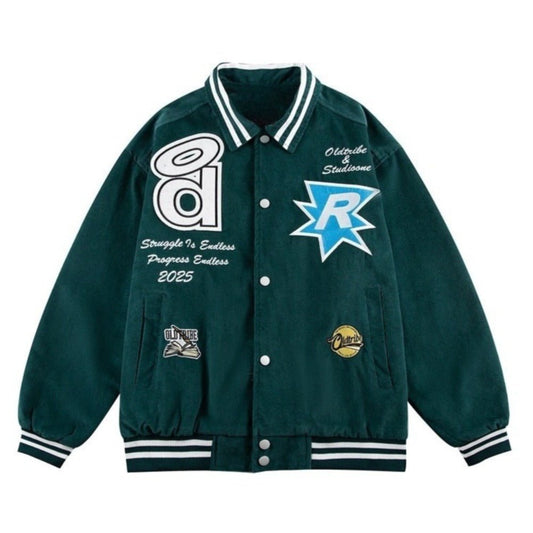 Corduroy Embroidered Varsity Jacket - Thrashink