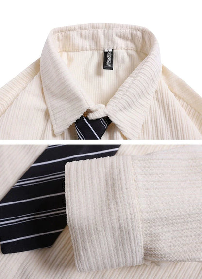 Corduroy Tie Long Sleeve Shirt - Thrashink