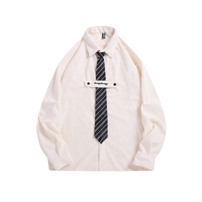 Corduroy Tie Long Sleeve Shirt - Thrashink