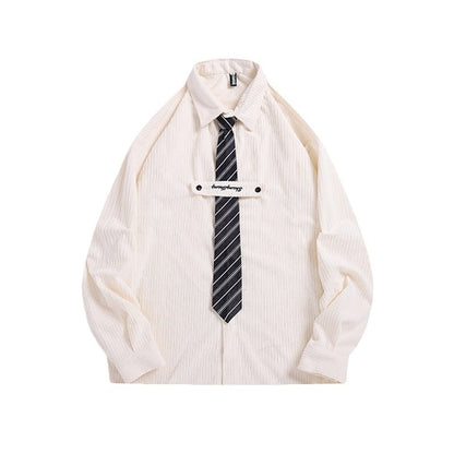 Corduroy Tie Long Sleeve Shirt - Thrashink