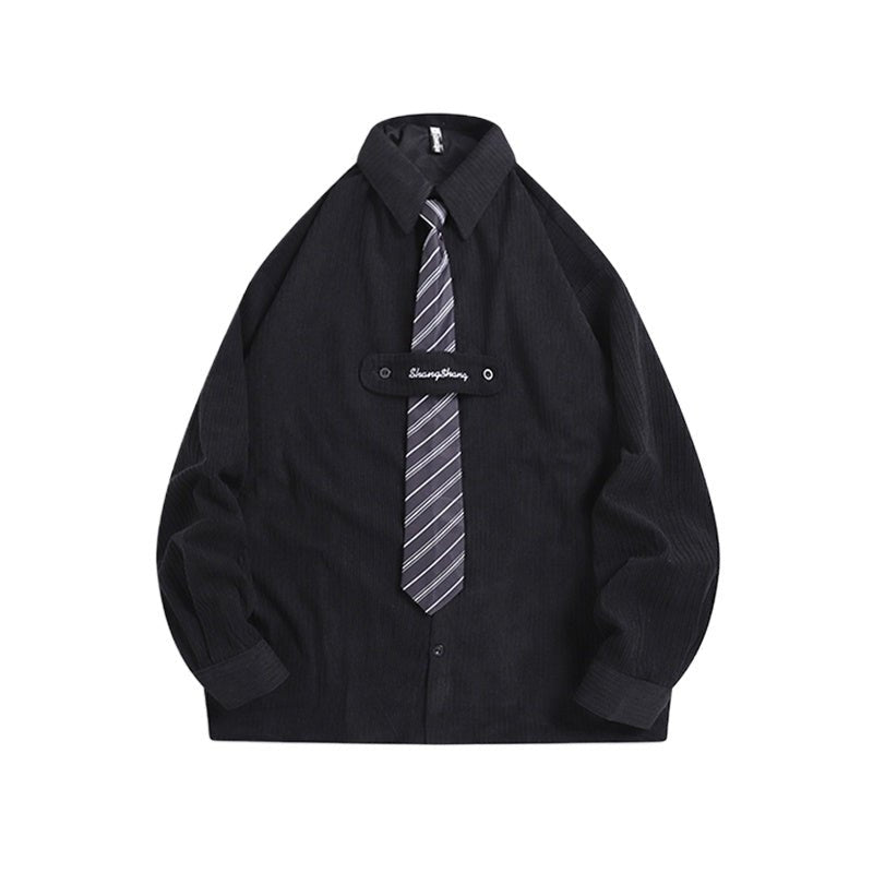 Corduroy Tie Long Sleeve Shirt - Thrashink