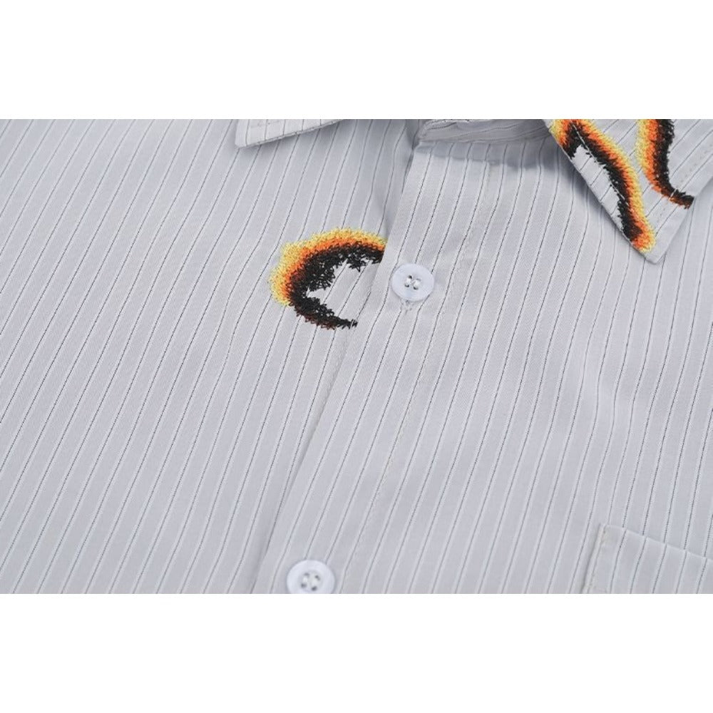 Creative Burn Pattern Striped Shirt - Thrashink