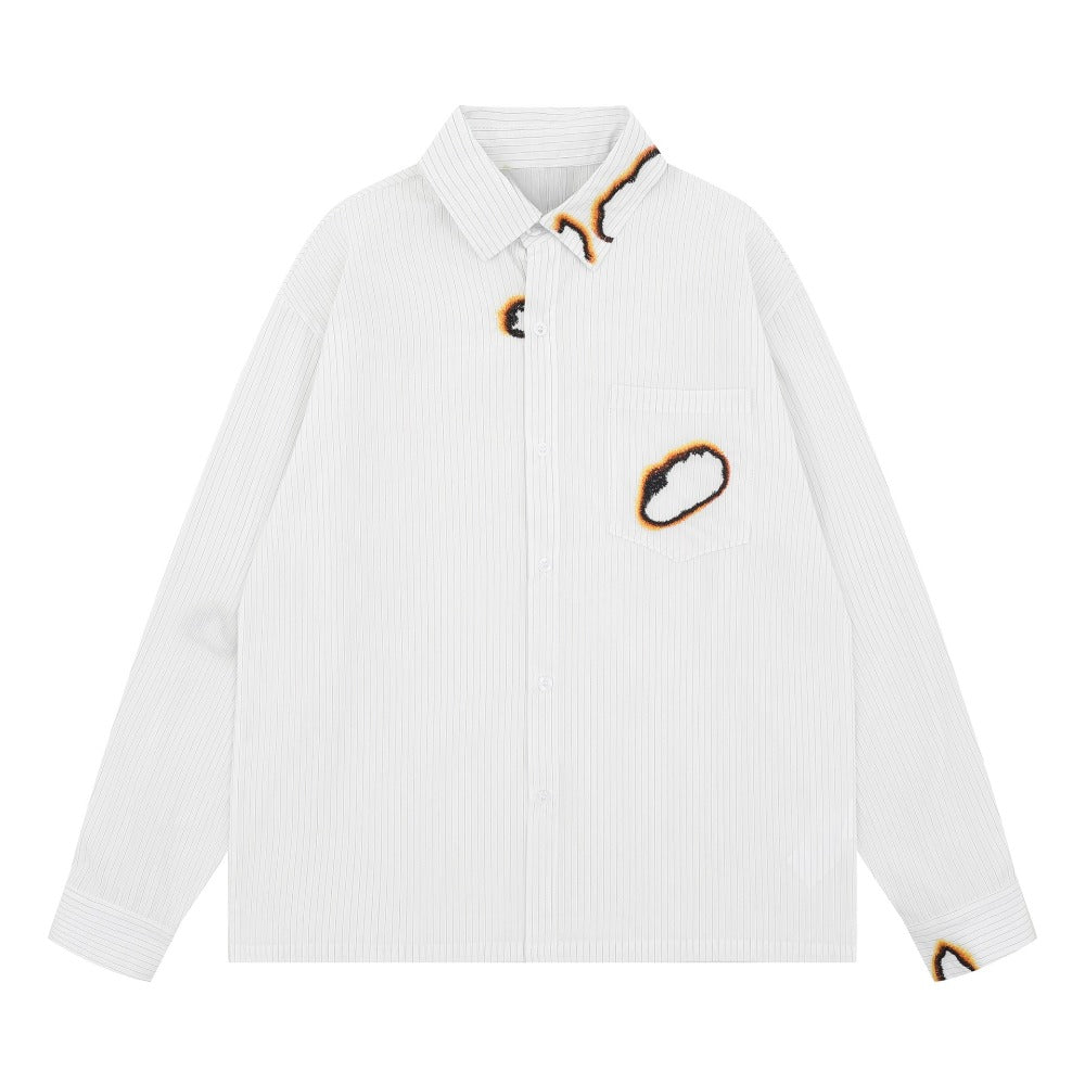 Creative Burn Pattern Striped Shirt - Thrashink