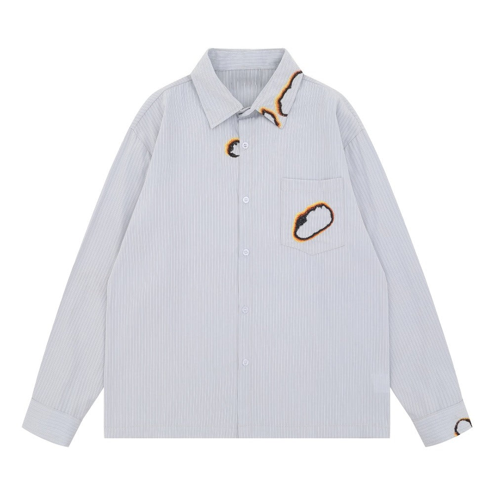 Creative Burn Pattern Striped Shirt - Thrashink