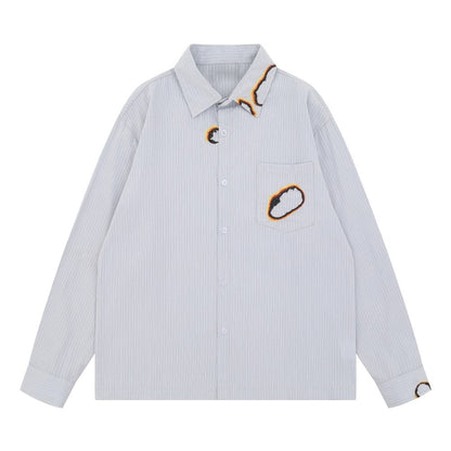 Creative Burn Pattern Striped Shirt - Thrashink