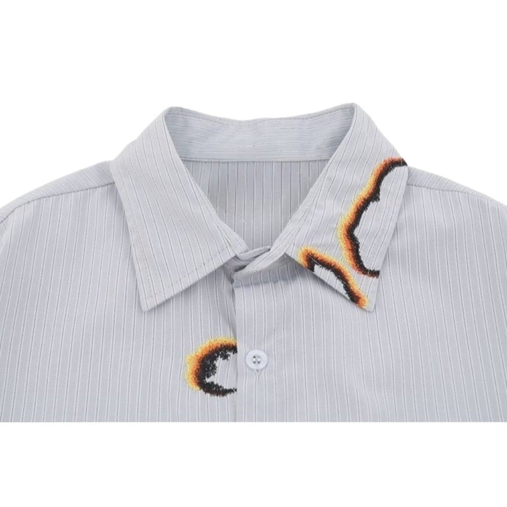 Creative Burn Pattern Striped Shirt - Thrashink