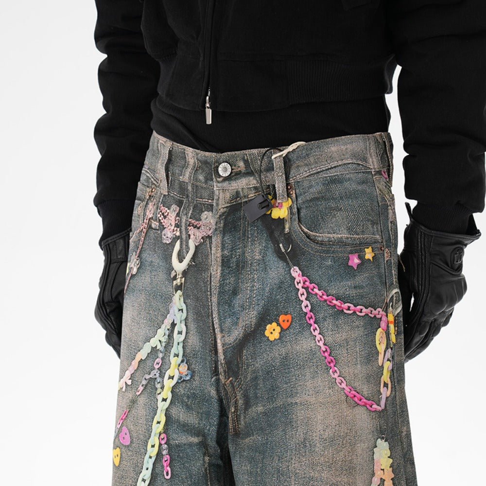 Critical 3D Pants Chain Print Denim Shorts - Thrashink