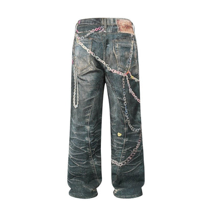 Critical 3D Pants Chain Print Distressed Jeans - Thrashink