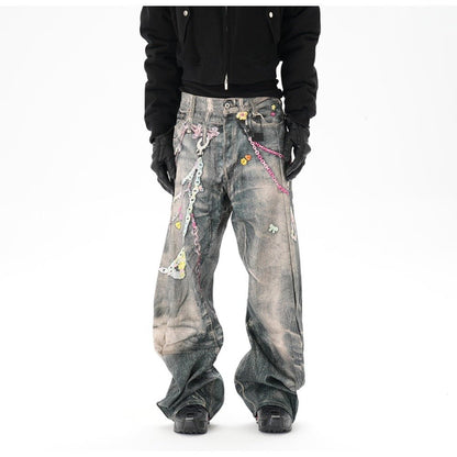 Critical 3D Pants Chain Print Distressed Jeans - Thrashink
