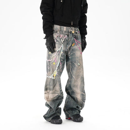 Critical 3D Pants Chain Print Distressed Jeans - Thrashink