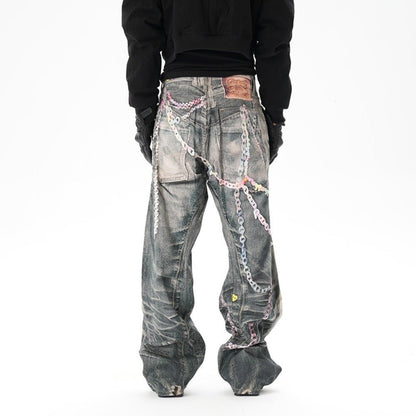 Critical 3D Pants Chain Print Distressed Jeans - Thrashink