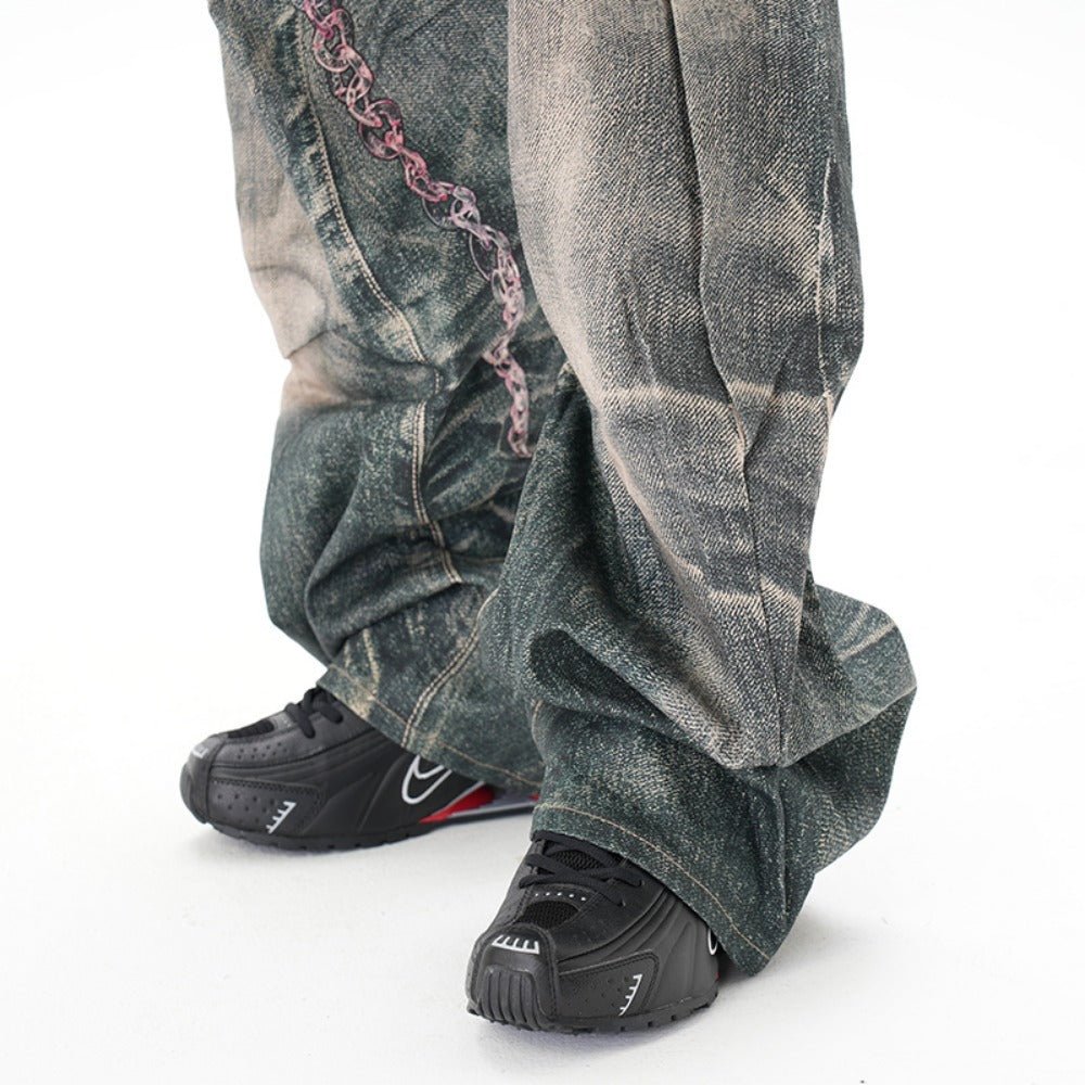 Critical 3D Pants Chain Print Distressed Jeans - Thrashink