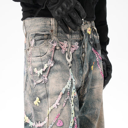 Critical 3D Pants Chain Print Distressed Jeans - Thrashink