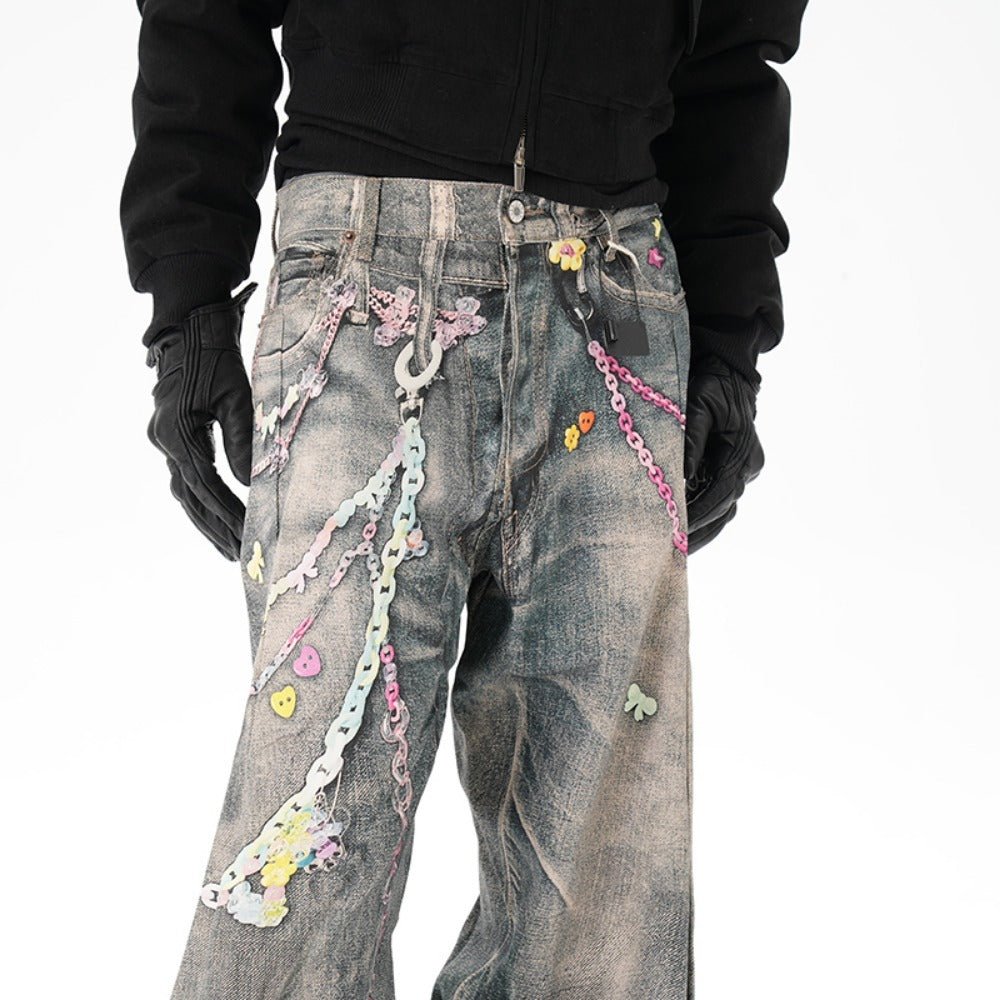 Critical 3D Pants Chain Print Distressed Jeans - Thrashink