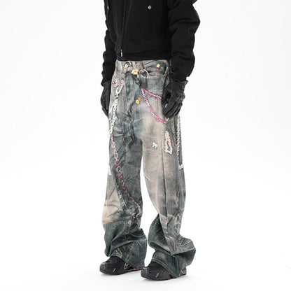 Critical 3D Pants Chain Print Distressed Jeans - Thrashink