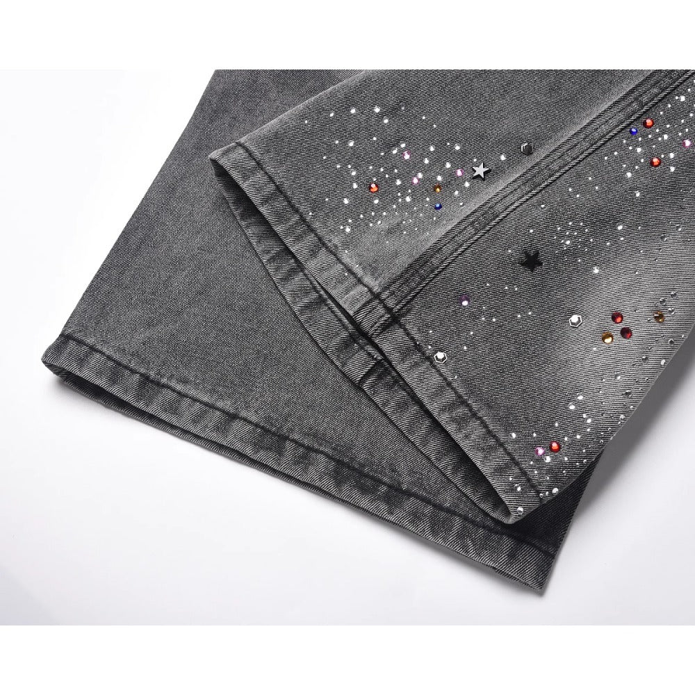 Cross Colored Rhinestone Denim Shorts - Thrashink