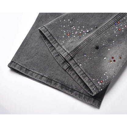 Cross Colored Rhinestone Denim Shorts - Thrashink