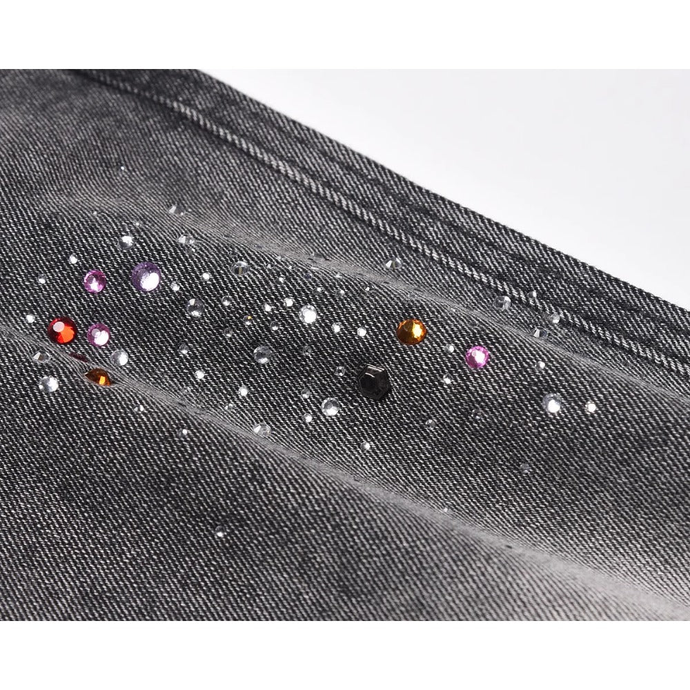 Cross Colored Rhinestone Denim Shorts - Thrashink