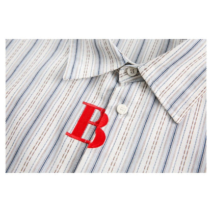 Cute Patterned Text Embroidered Striped Shirt - Thrashink