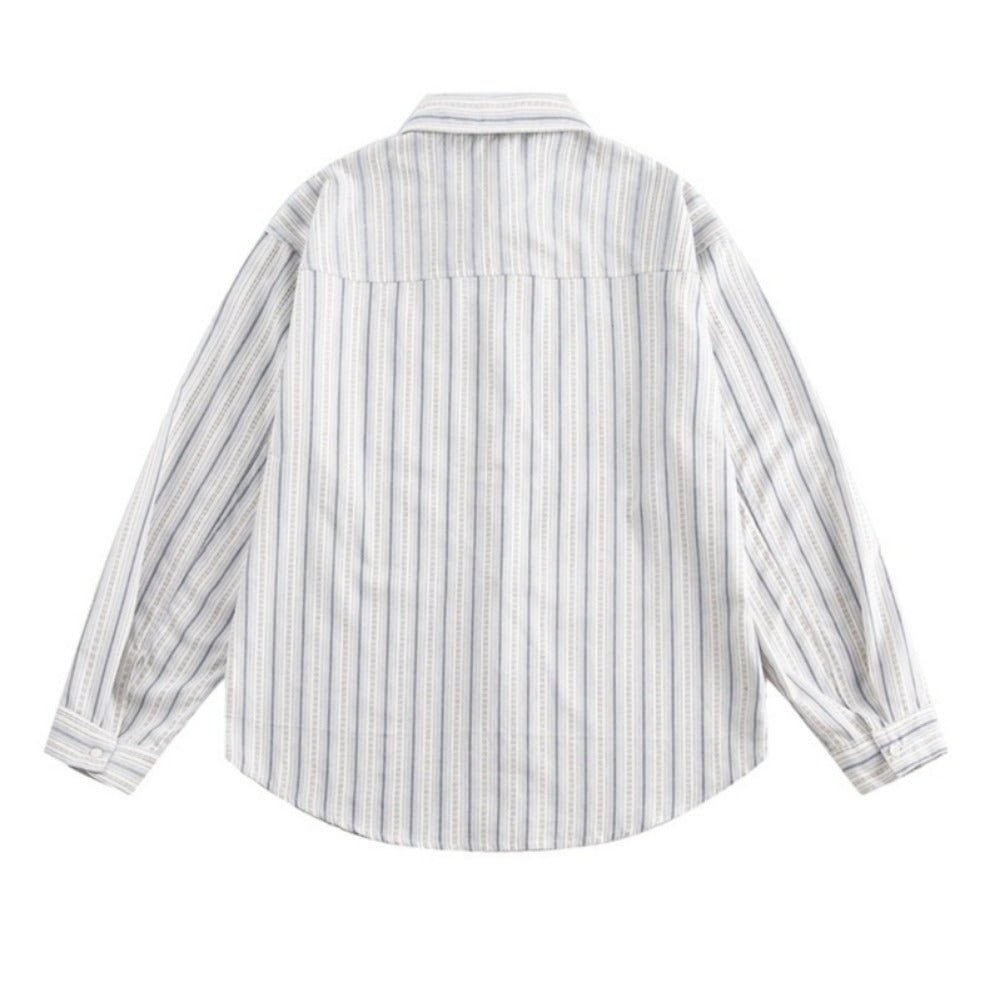 Cute Patterned Text Embroidered Striped Shirt - Thrashink