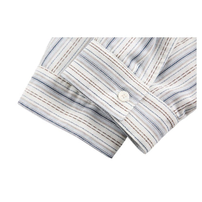 Cute Patterned Text Embroidered Striped Shirt - Thrashink