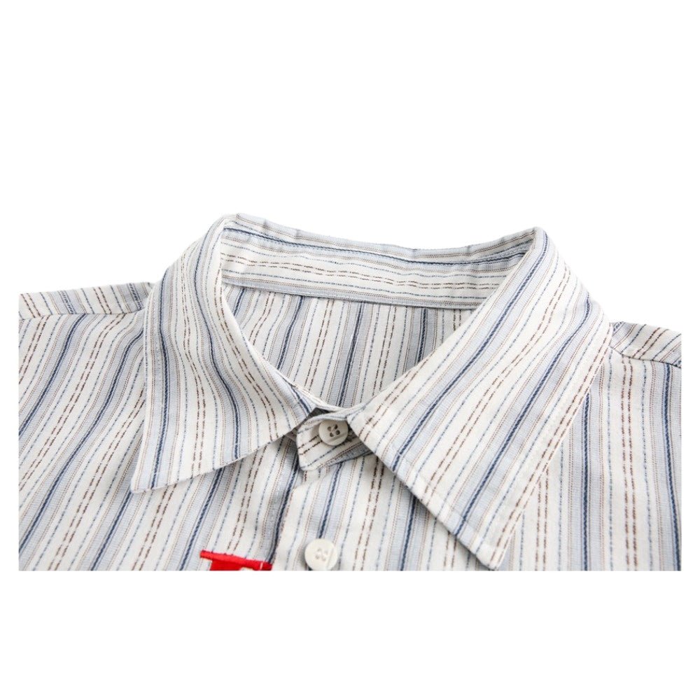 Cute Patterned Text Embroidered Striped Shirt - Thrashink