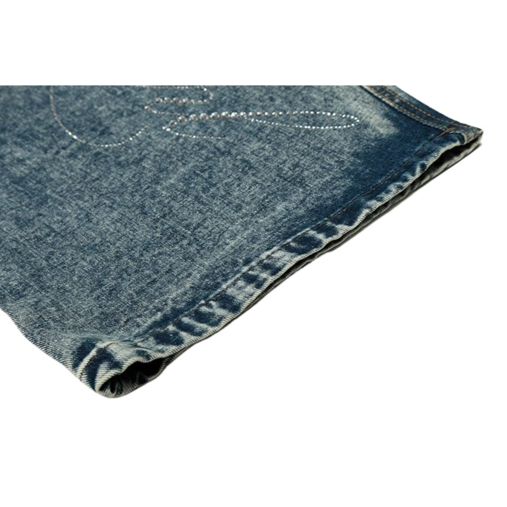 Rhinestone Script Baggy Jeans