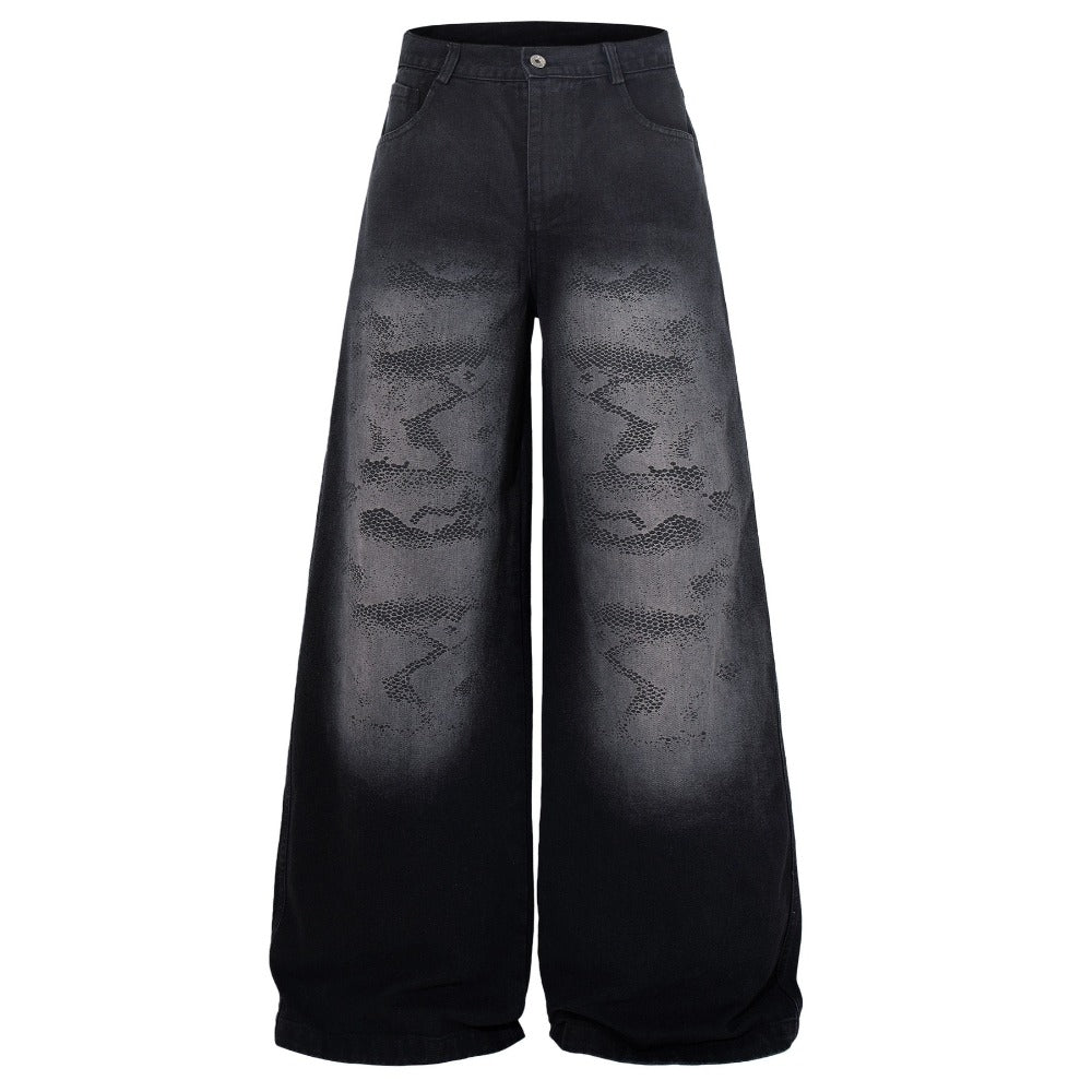 Distressed Snake Print Baggy Jeans