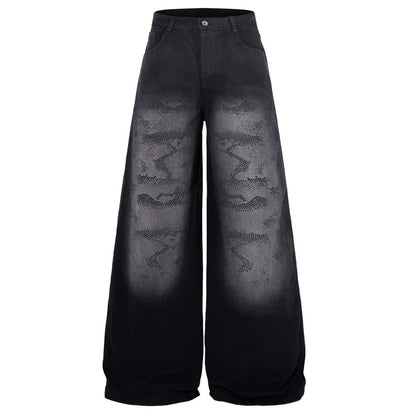 Distressed Snake Print Baggy Jeans
