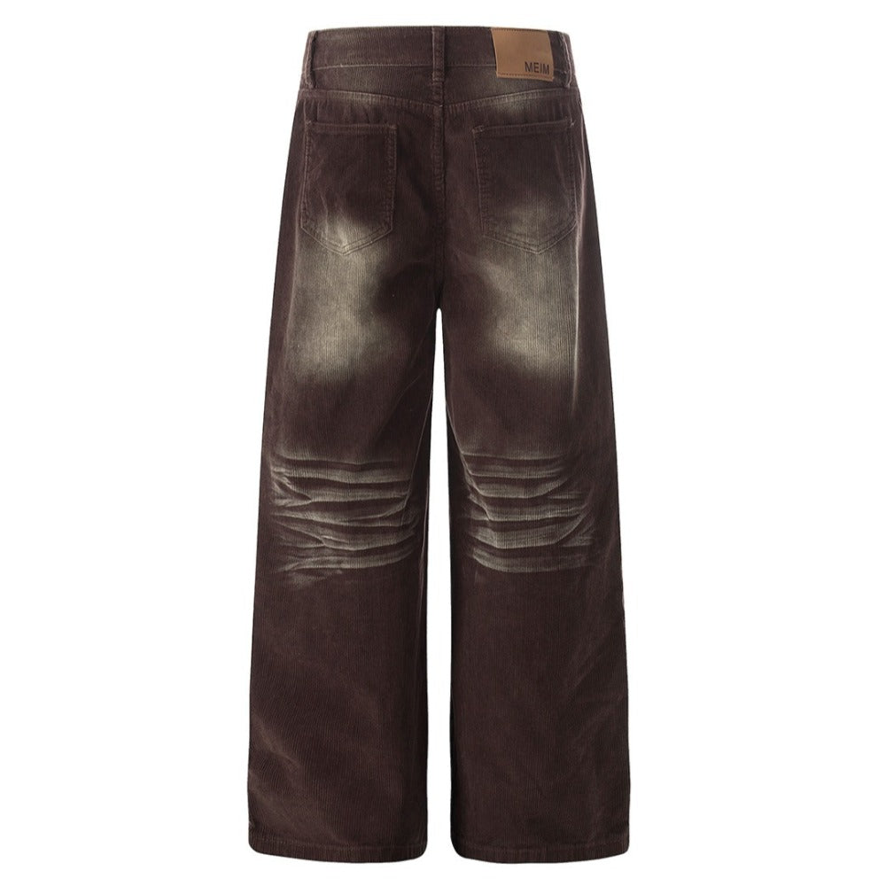 Retro Faded Washed Corduroy Wide Leg Pants