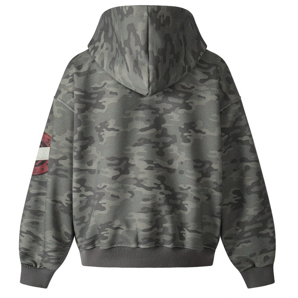 Camo Patchwork Zip-Up Hoodie