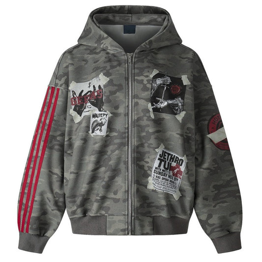 Camo Patchwork Zip-Up Hoodie