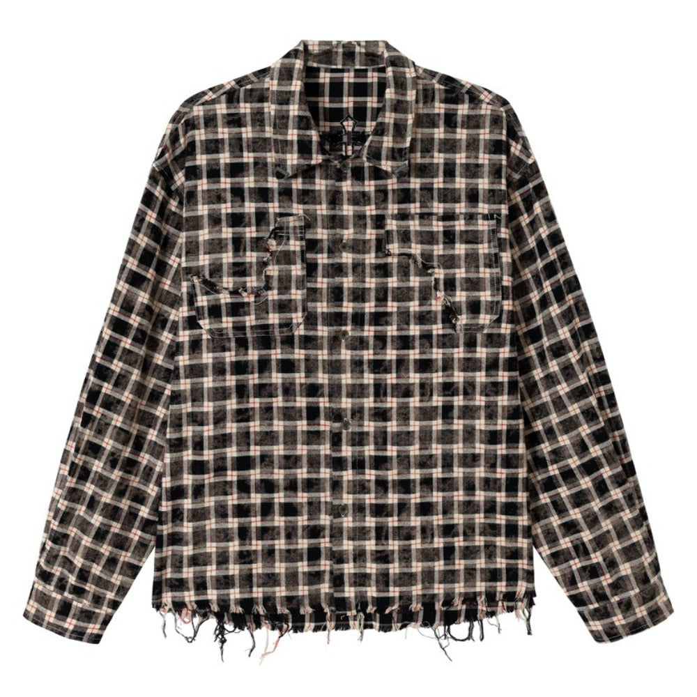 Black and White Distressed Frayed Shirt