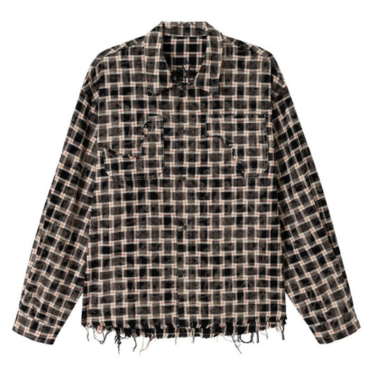 Black and White Distressed Frayed Shirt