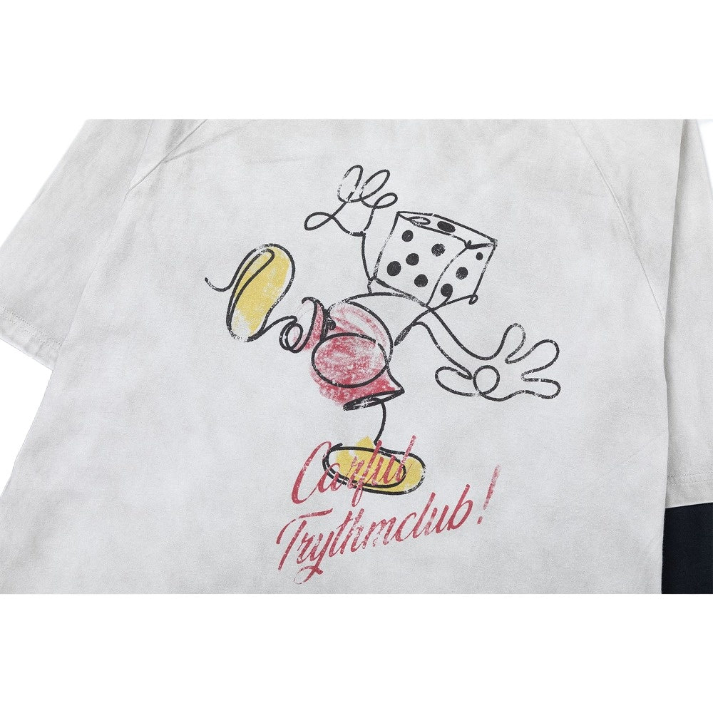 Retro Dice Print Contrast Sleeve T-Shirt