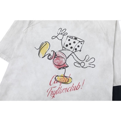 Retro Dice Print Contrast Sleeve T-Shirt