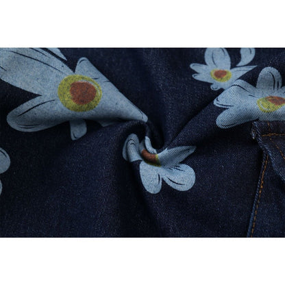 Daisy Print Denim Capri Pants - Thrashink