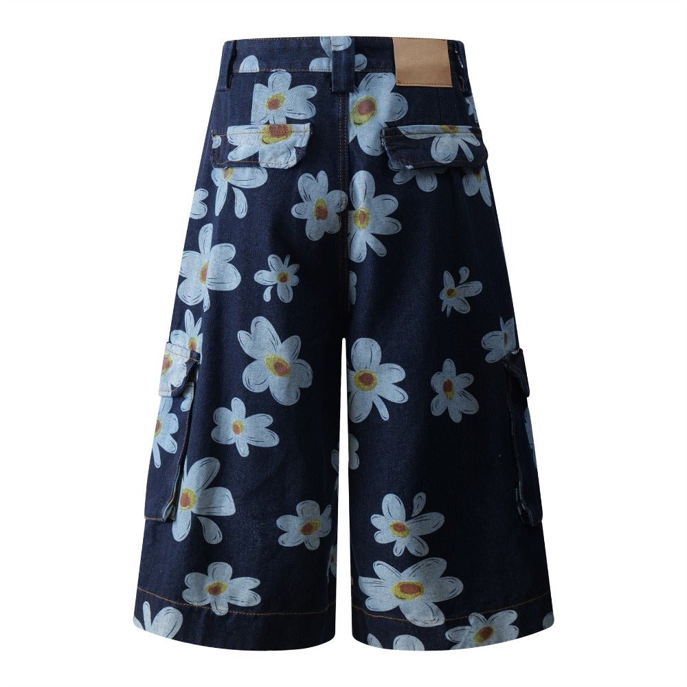 Daisy Print Denim Capri Pants - Thrashink