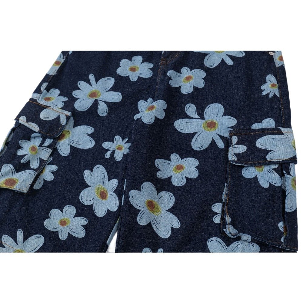 Daisy Print Denim Capri Pants - Thrashink