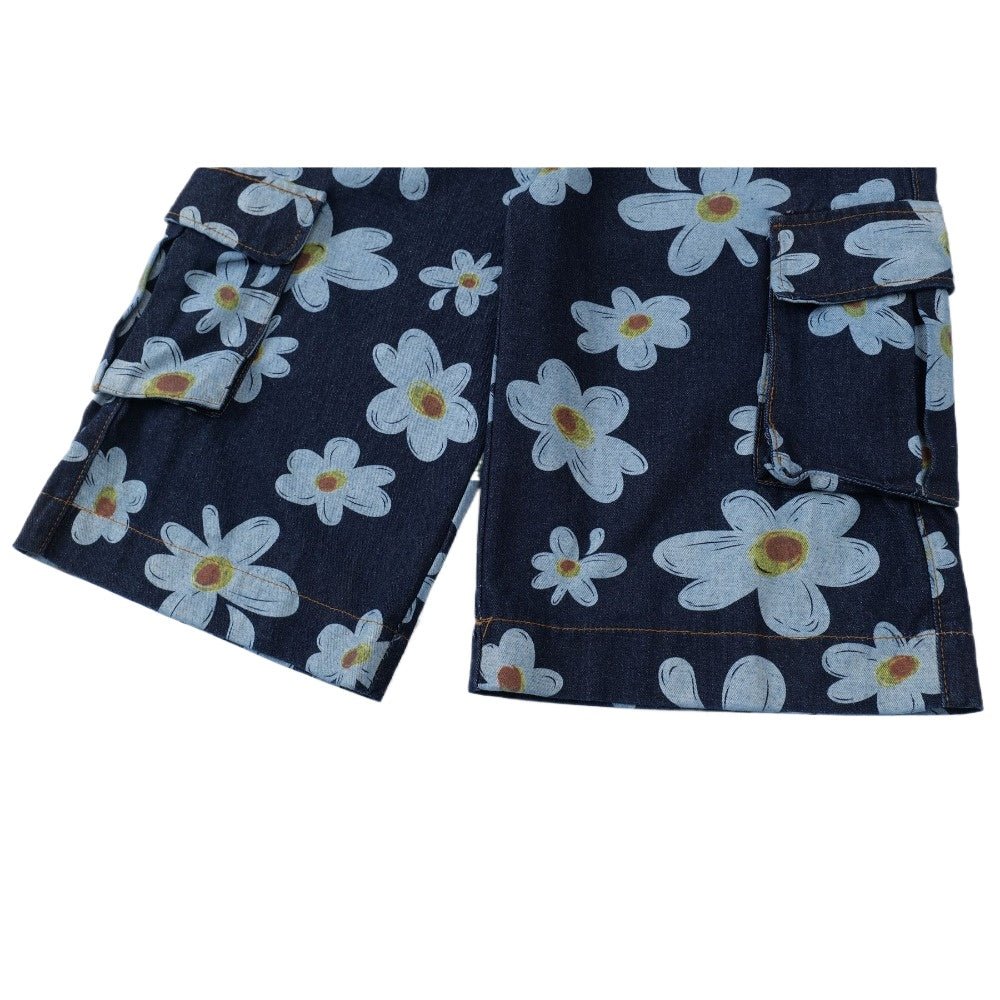 Daisy Print Denim Capri Pants - Thrashink