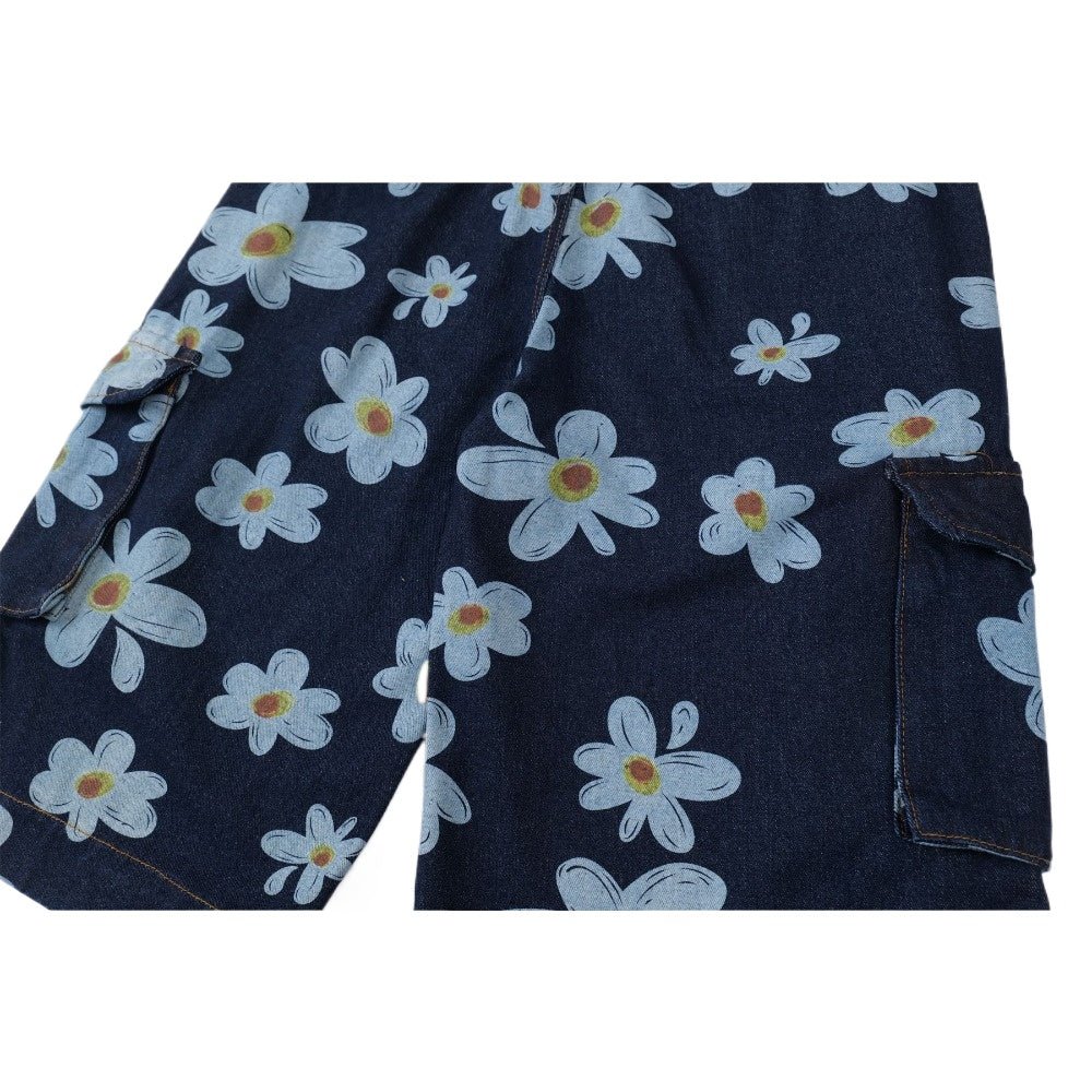Daisy Print Denim Capri Pants - Thrashink
